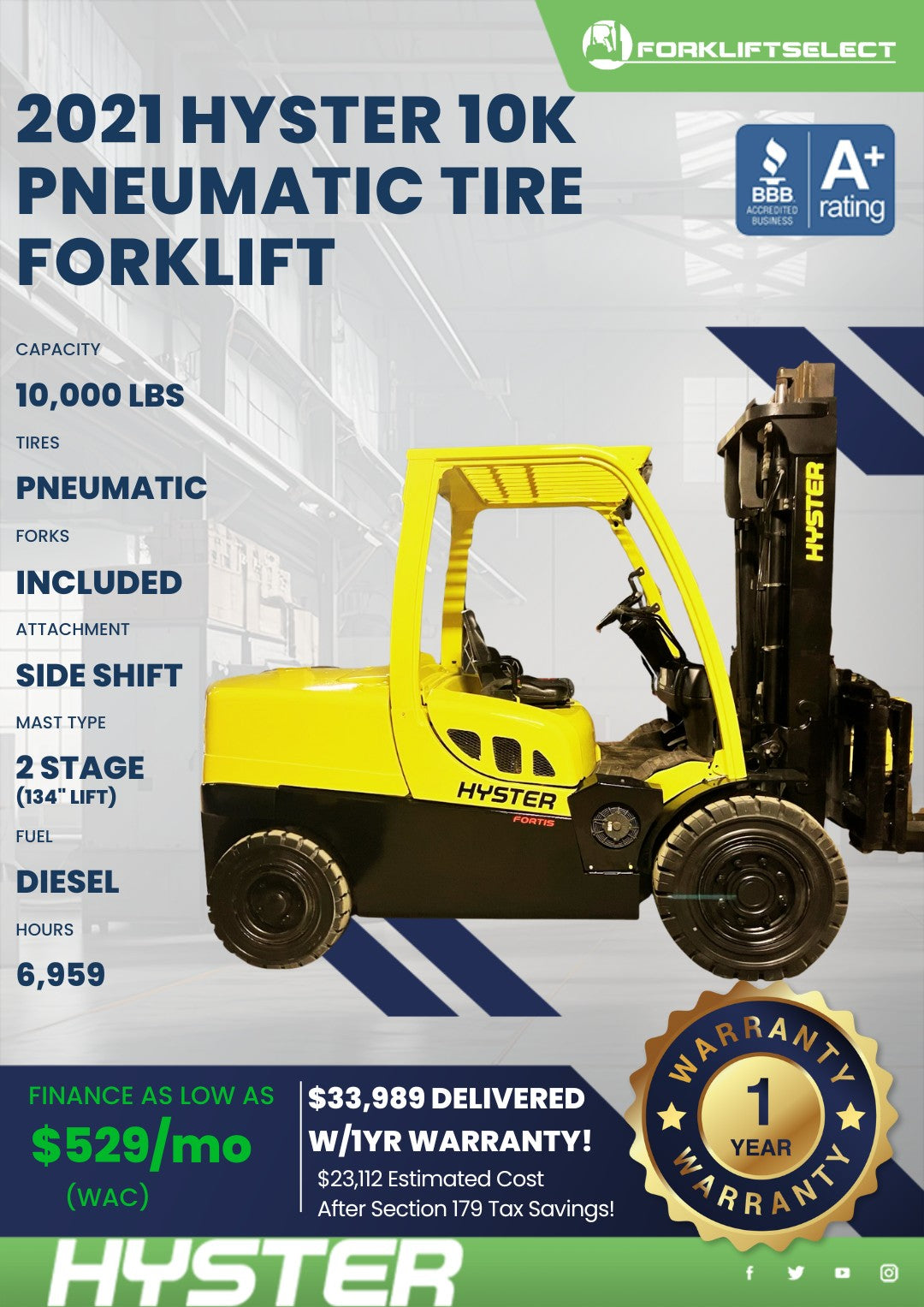 2021.0 Hyster 10K Pneumatic Tire Fo...