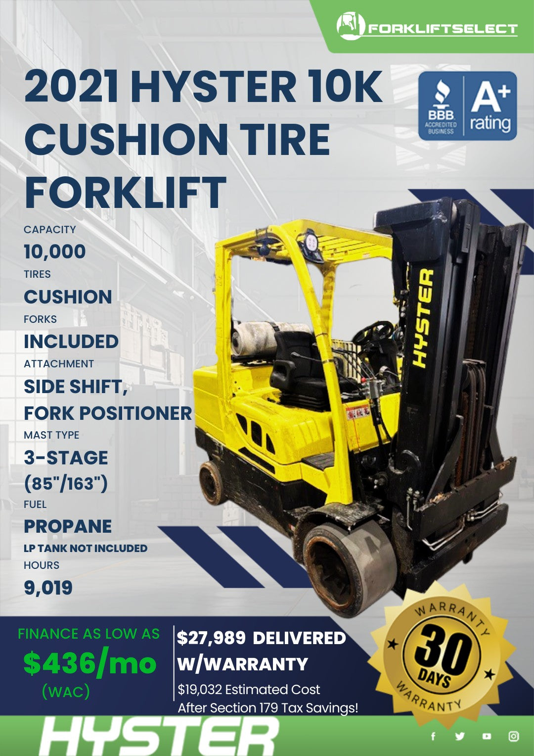 2021.0 Hyster 10K Cushion Tire Fork...