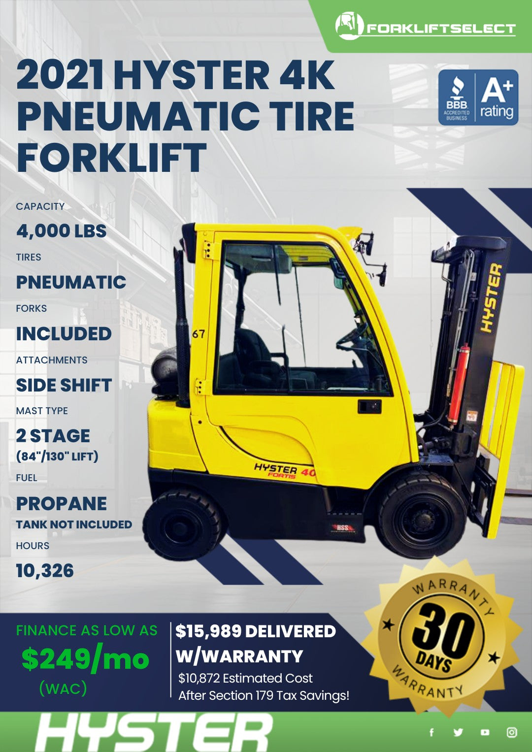 2021 Hyster 4K Pneumatic Tire Forkl...