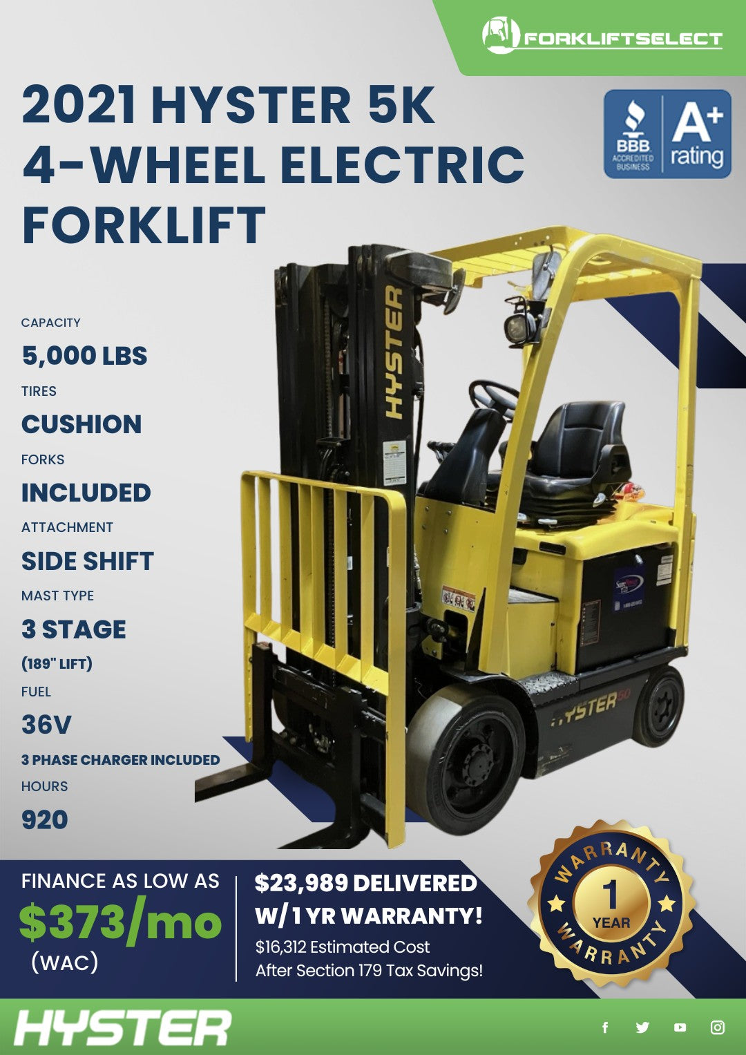 2021.0 Hyster 5K Cushion Tire Forkl...