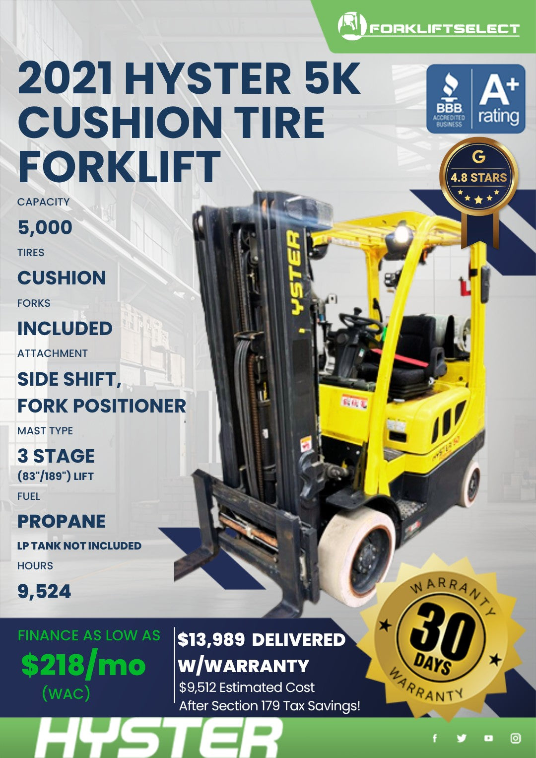 2021 Hyster 5K Cushion Tire Forklif...
