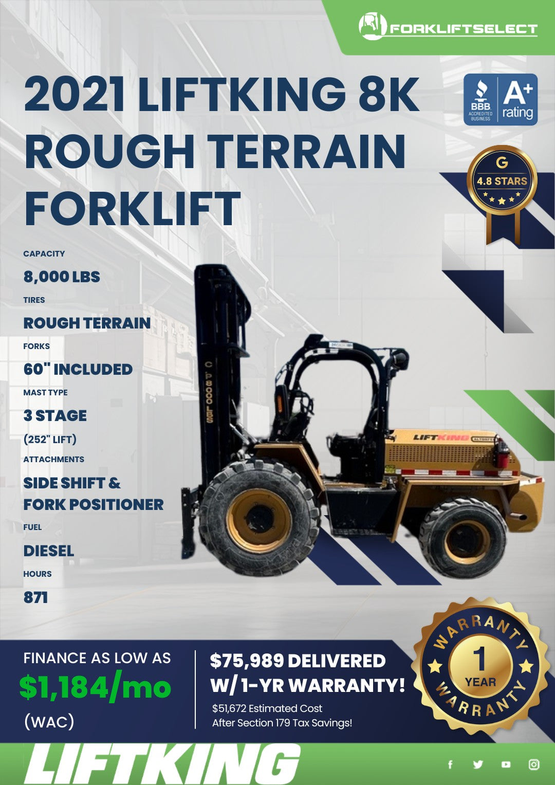2021 LiftKing 8K Rough Terrain Fork...