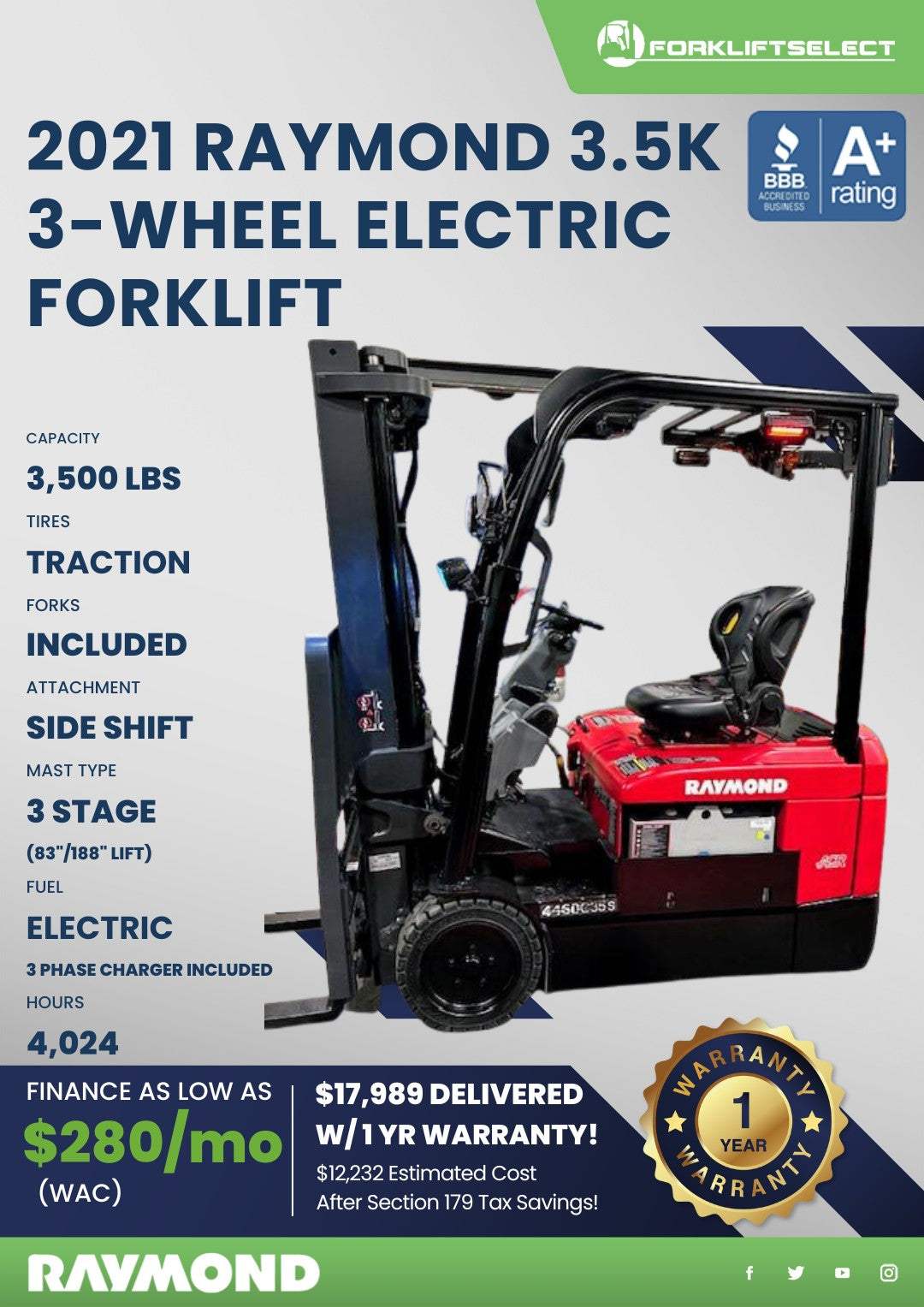 2021 Raymond 3.5K 3-Wheel Electric ...