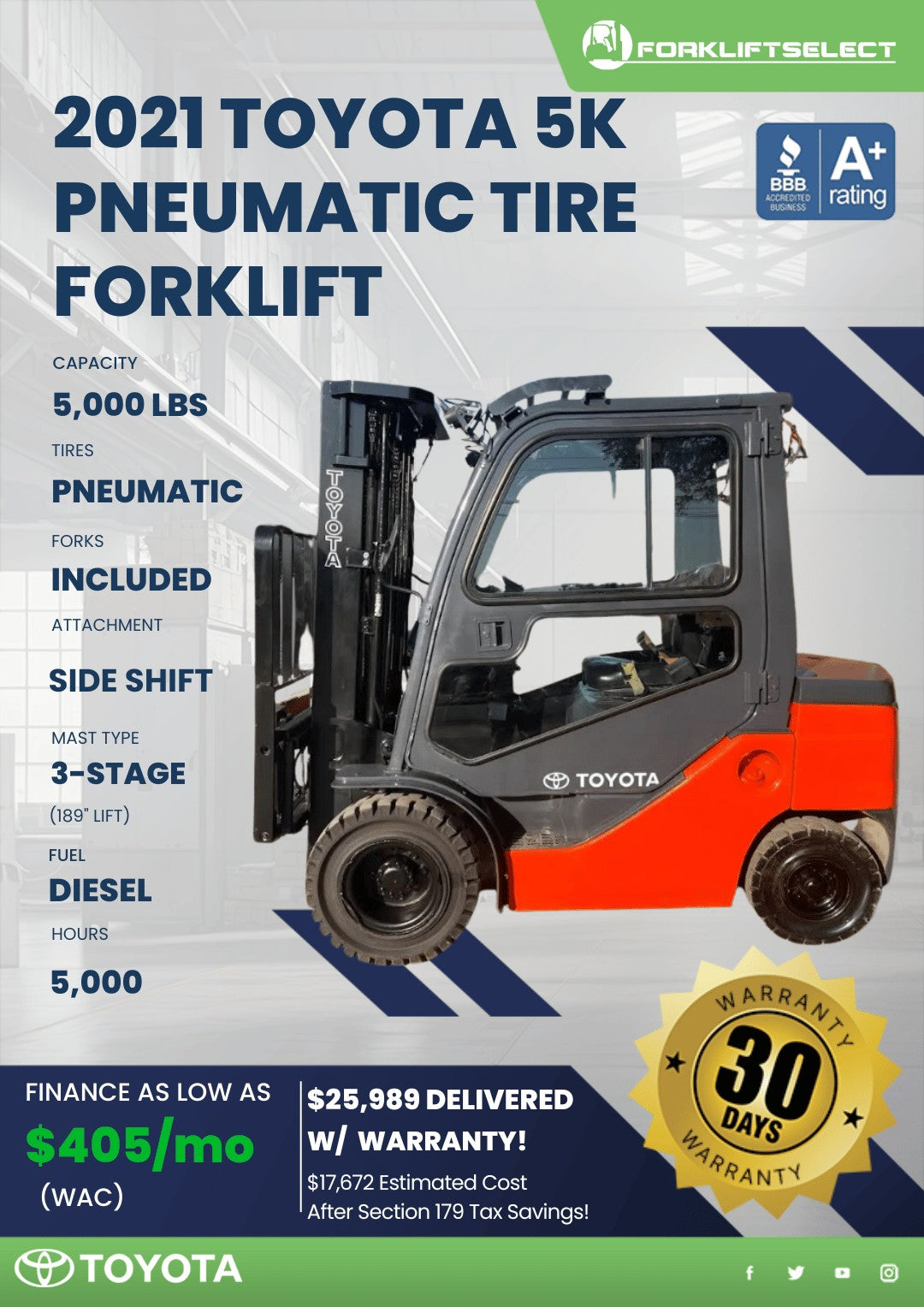 2021 Toyota 5K Pneumatic Tire Forkl...