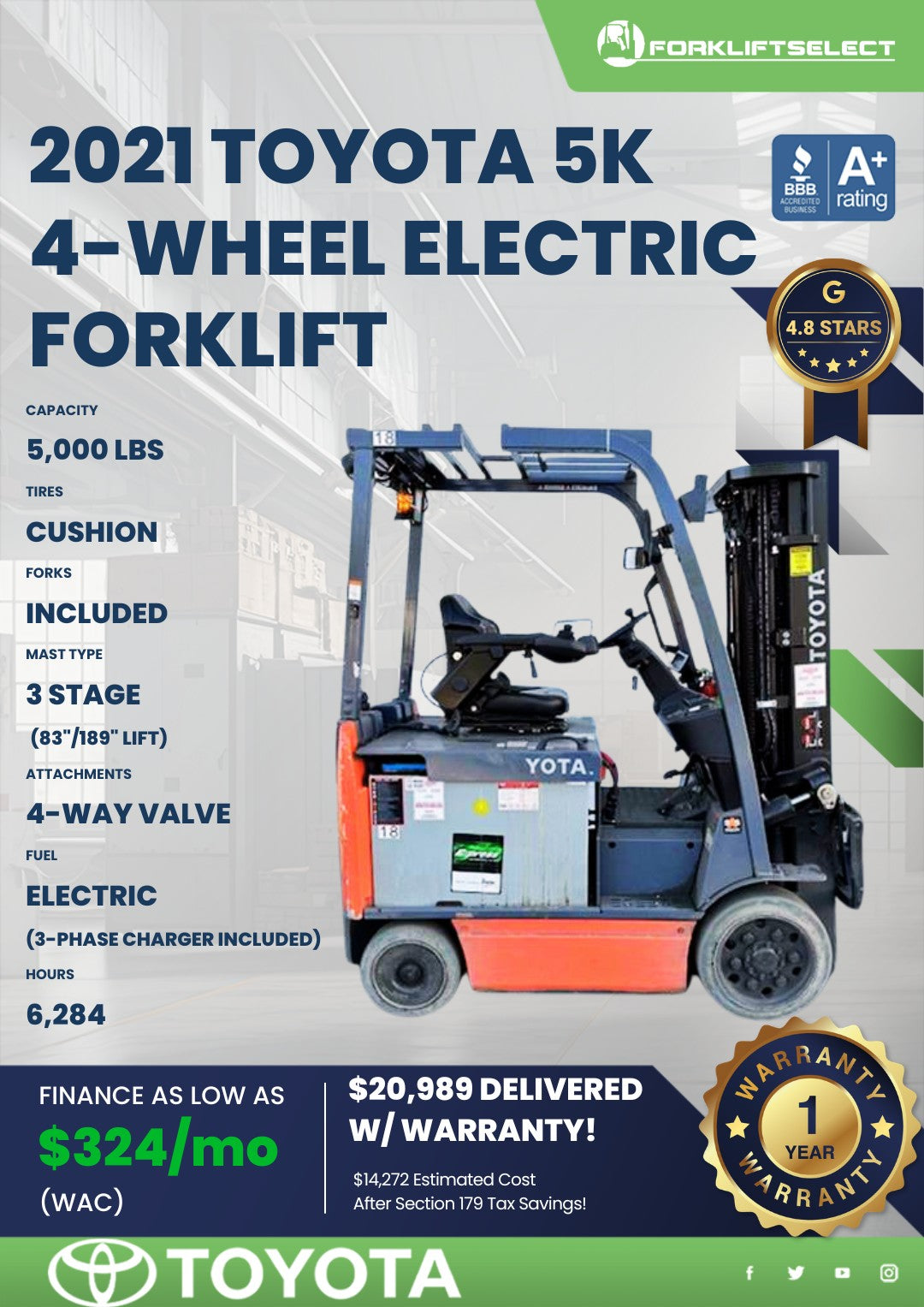 2021 Toyota 5K Cushion Tire Forklif...