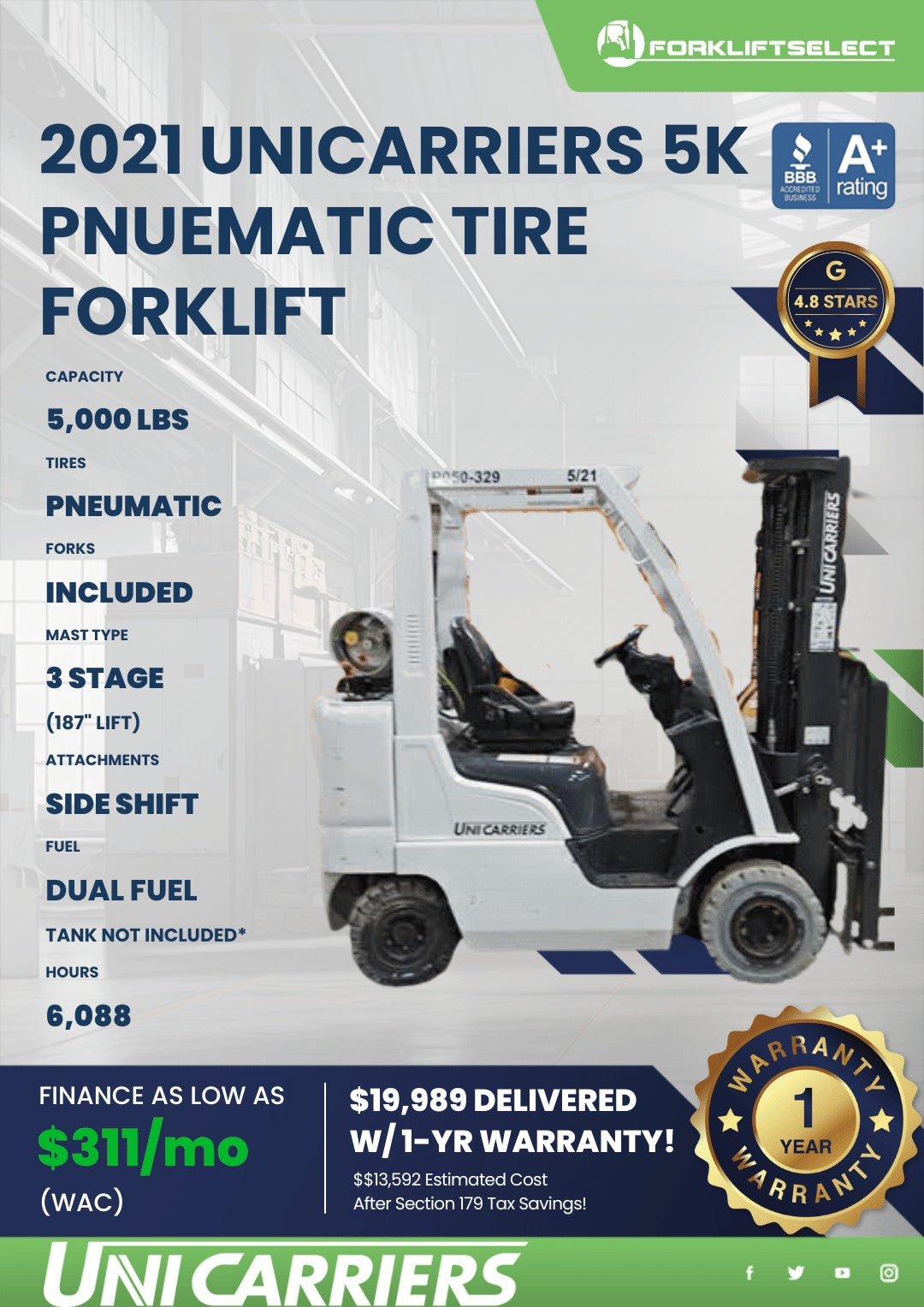 2021 Unicarriers 5K Pneumatic Tire ...