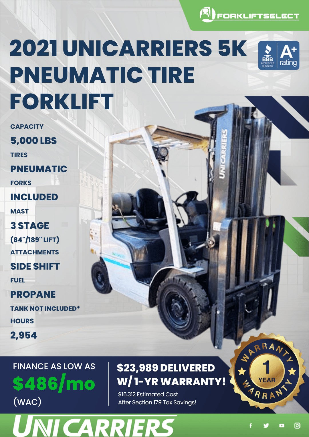 2021 UniCarriers 5K Pneumatic Tire ...