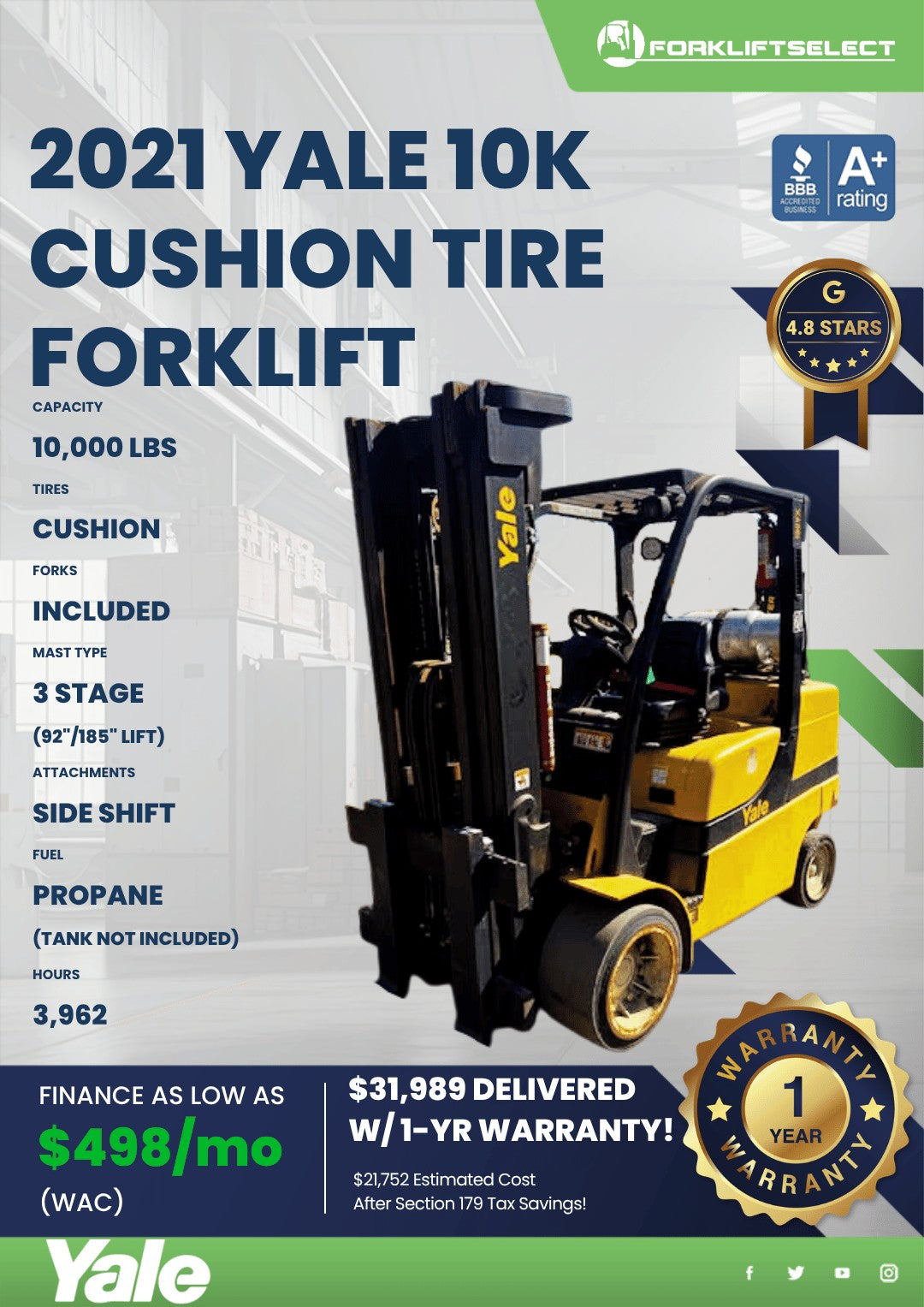 2021.0 Yale 10K Cushion Tire Forkli...