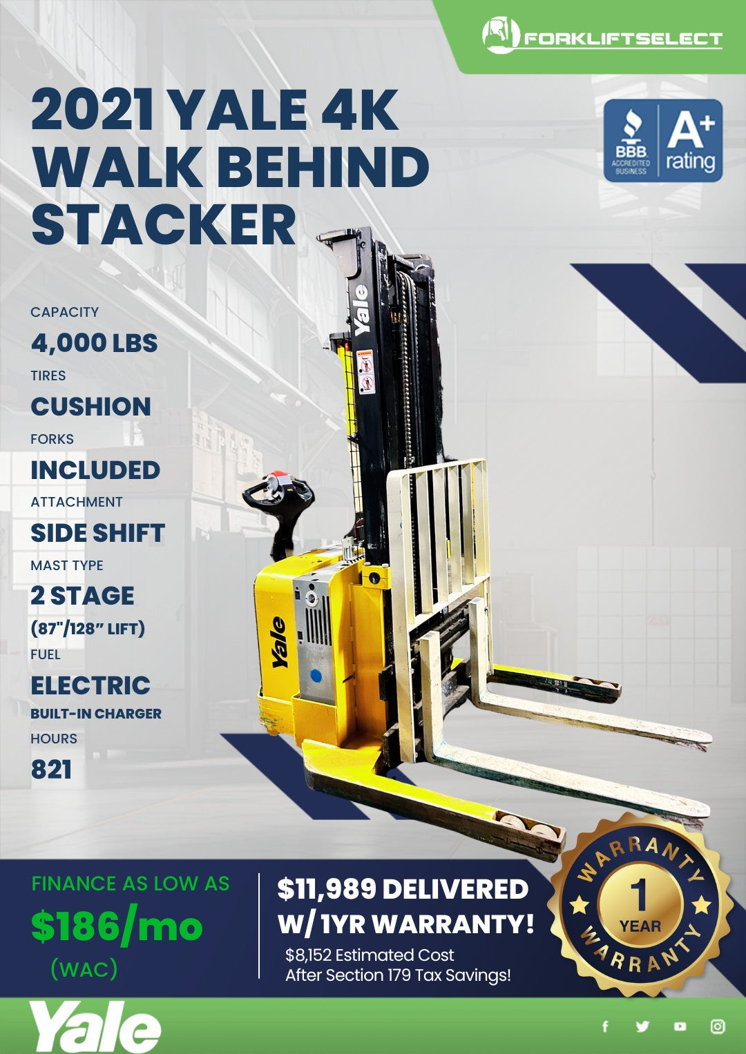 2021 Yale 4K Walk Behind Stacker