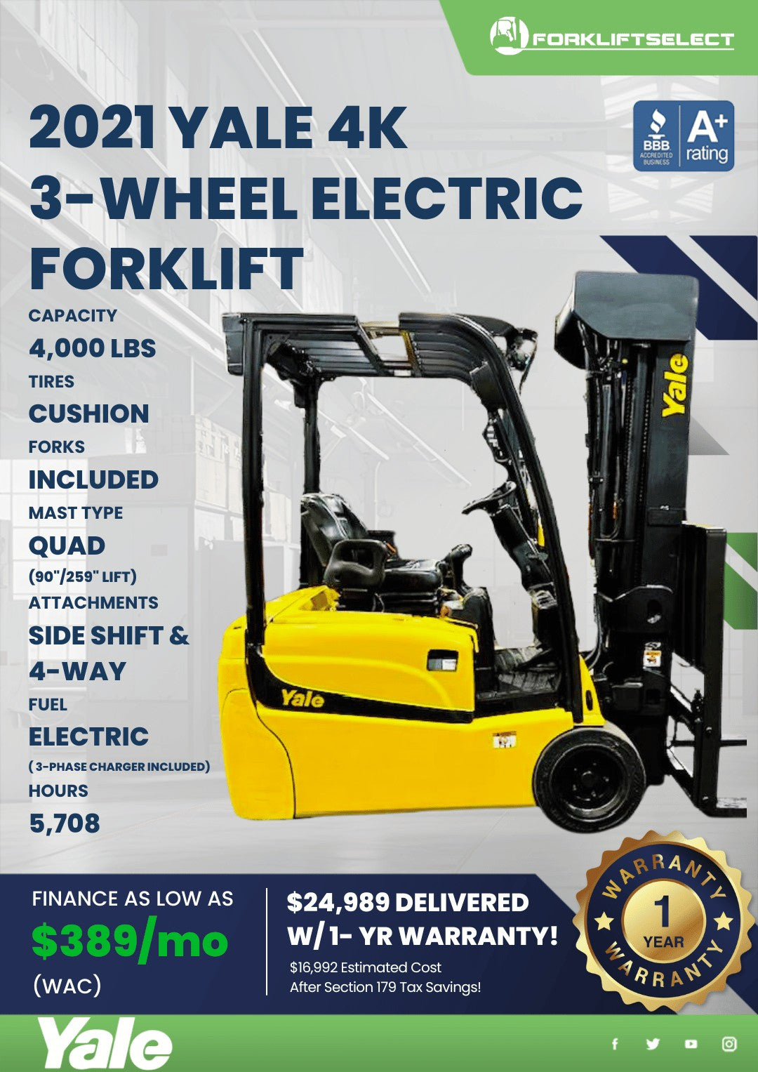 2021.0 Yale 4K Cushion Tire Electri...