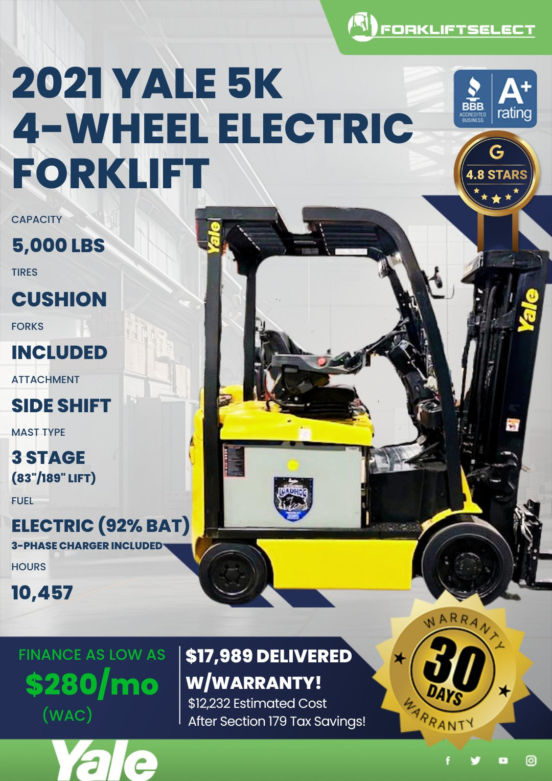 2021.0 Yale 5K Cushion Tire Forklif...