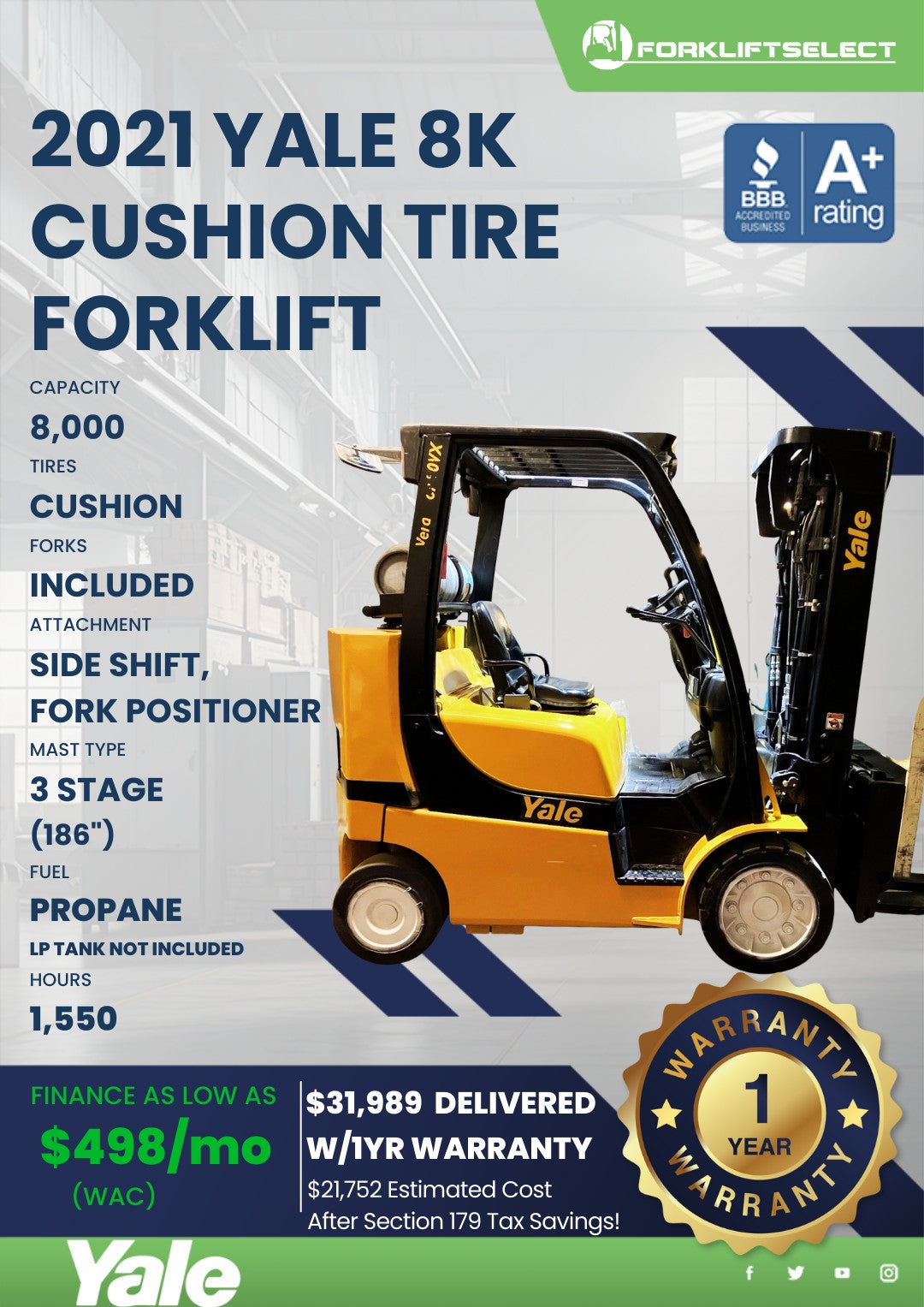 2021.0 Yale 8K Cushion Tire Forklif...
