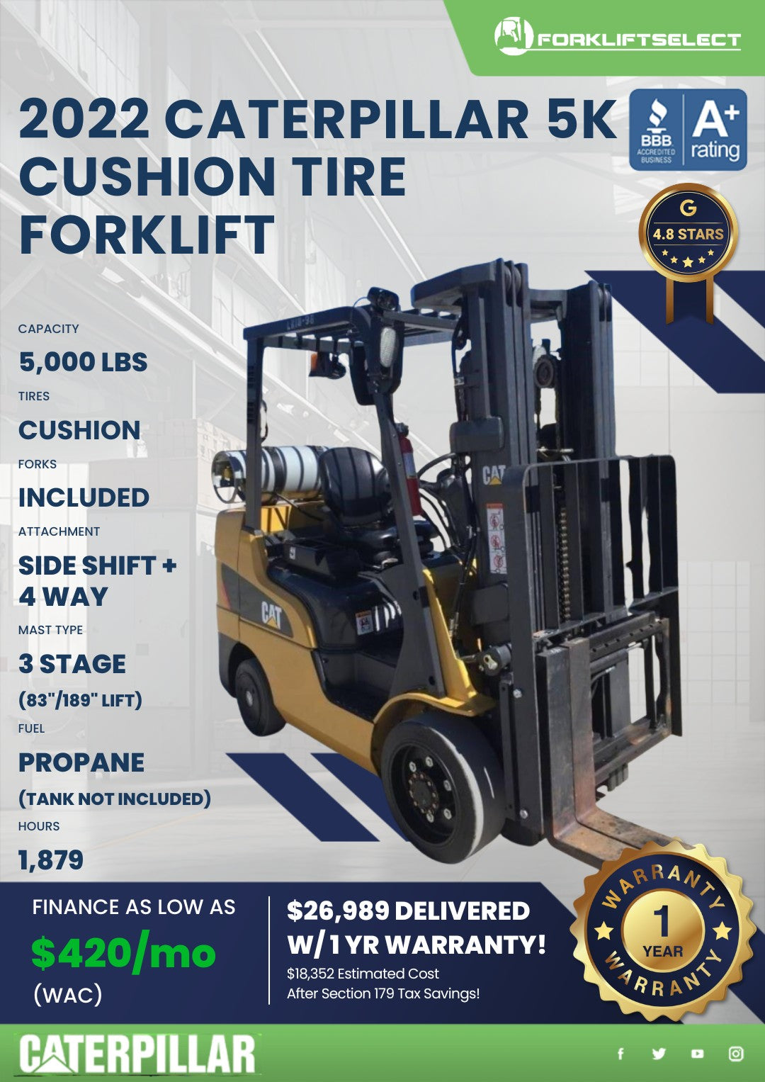 2022 Caterpillar 5K Cushion Tire Fo...
