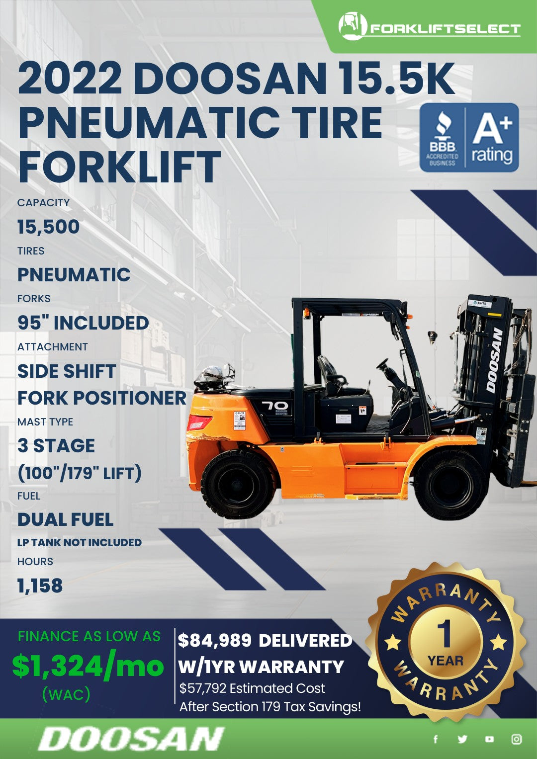 2022.0 Doosan 16K Pneumatic Tire Fo...