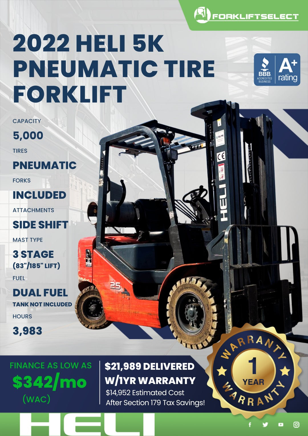 2022.0 HELI 5K Pneumatic Tire Forkl...