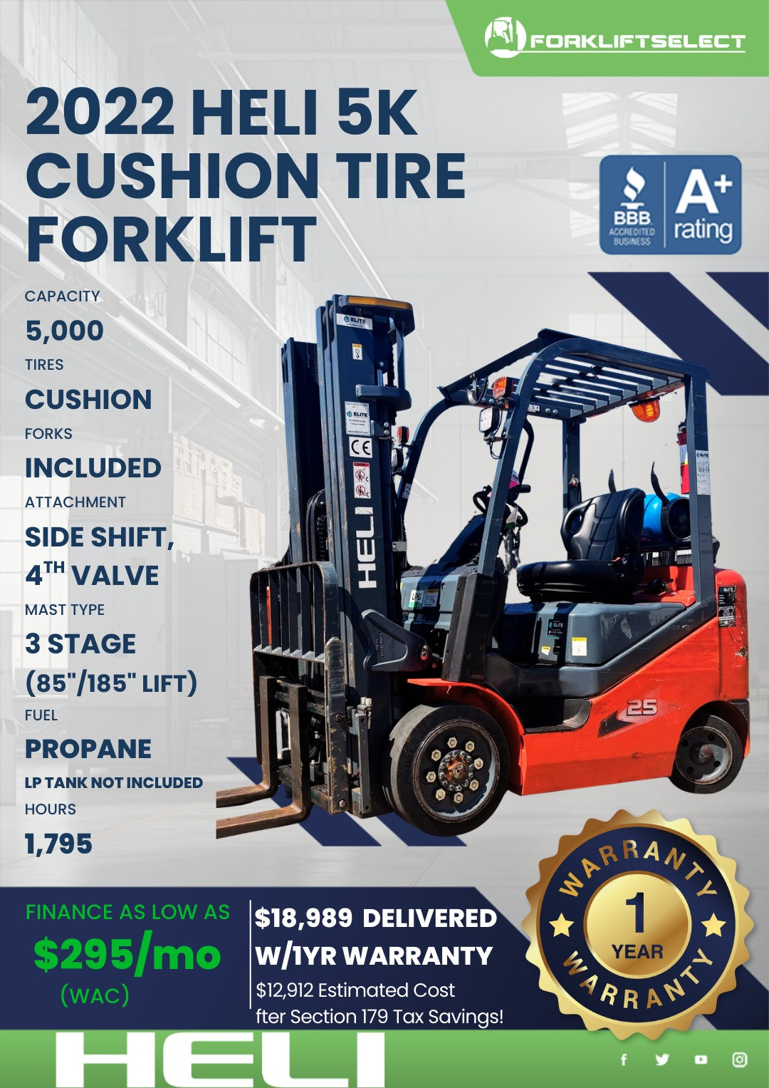 2022.0 HELI 5K Cushion Tire Forklif...