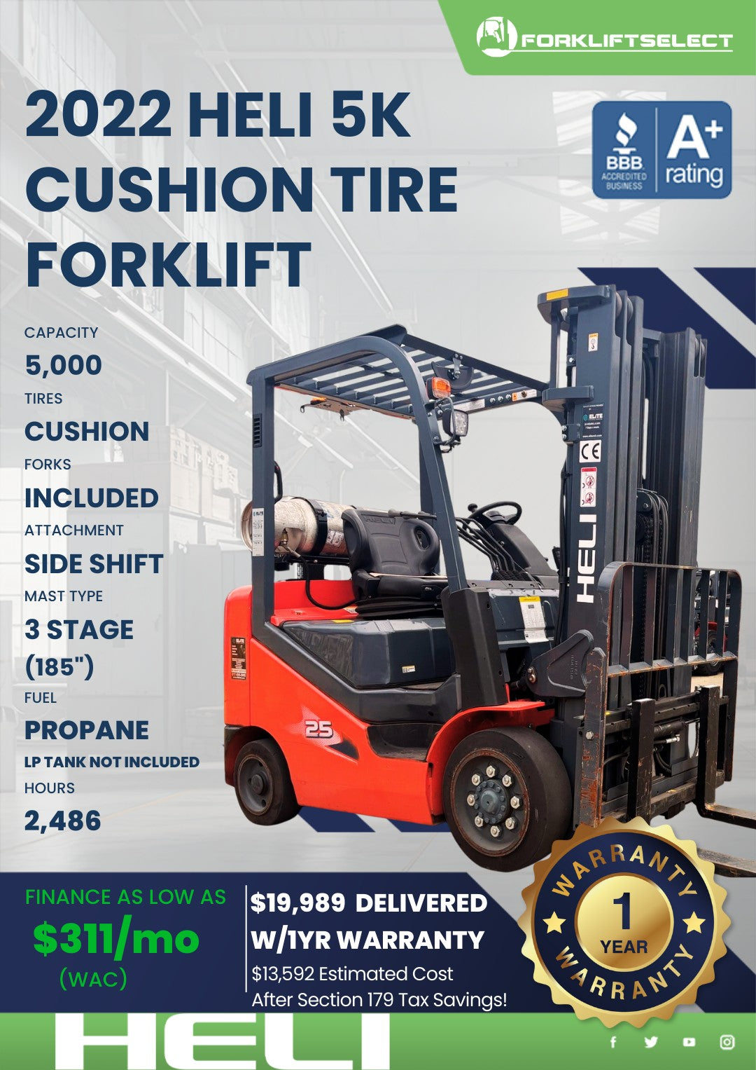 2022.0 Heli 5K Cushion Tire Forklif...