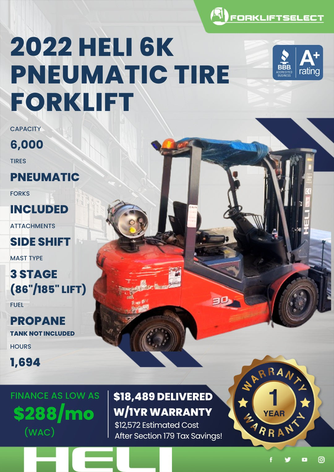 2022.0 Heli 6K Pneumatic Tire Forkl...
