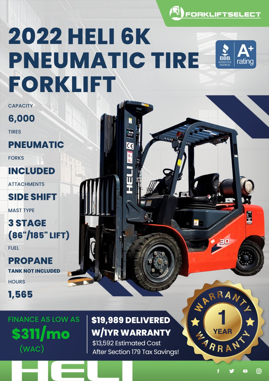2022.0 Heli 6K Pneumatic Tire Forkl...