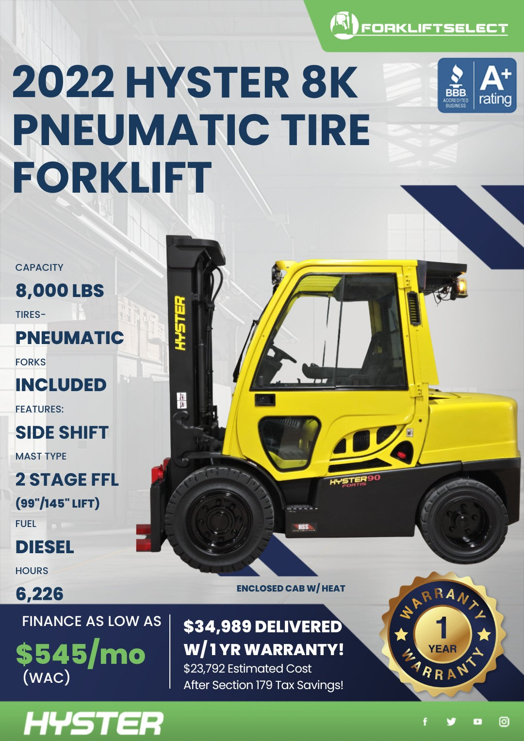 2022.0 Hyster 8K Pneumatic Tire For...