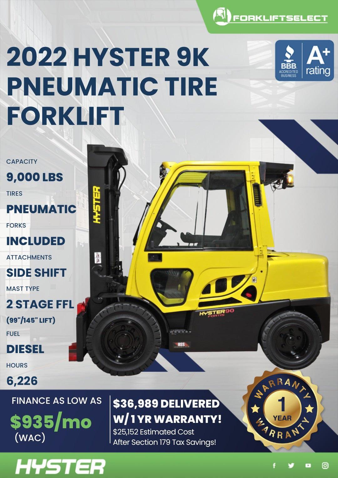 2022.0 Hyster 9K Pneumatic Tire For...