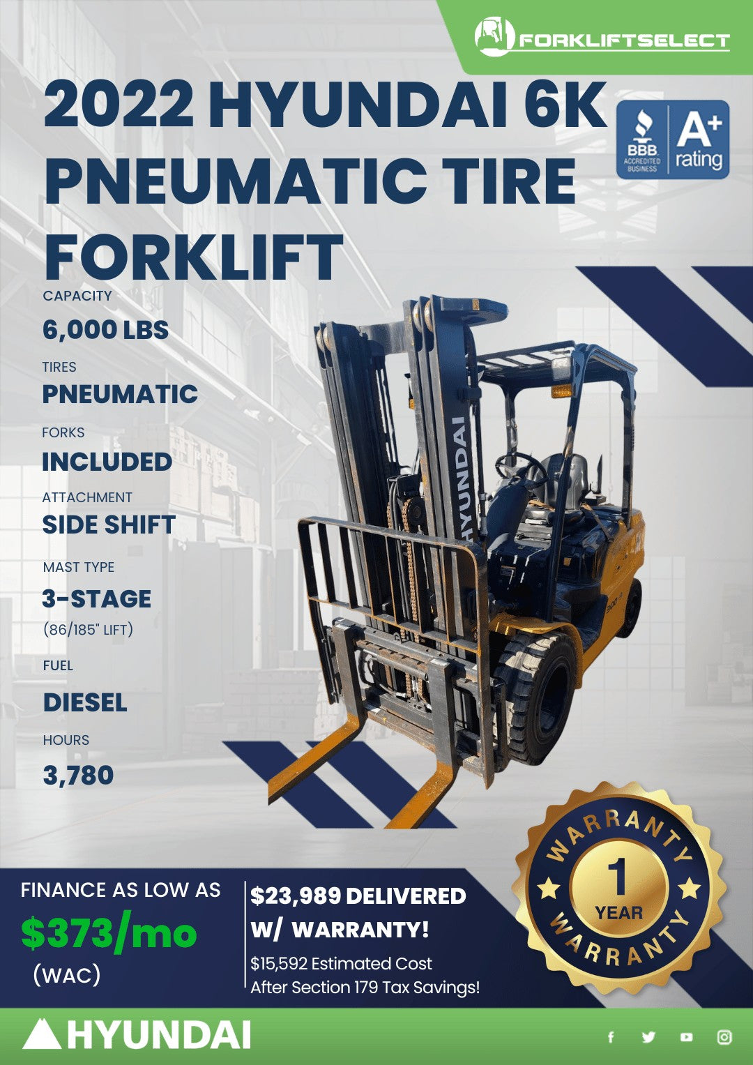 2022.0 Hyundai 6K Pneumatic Tire Fo...