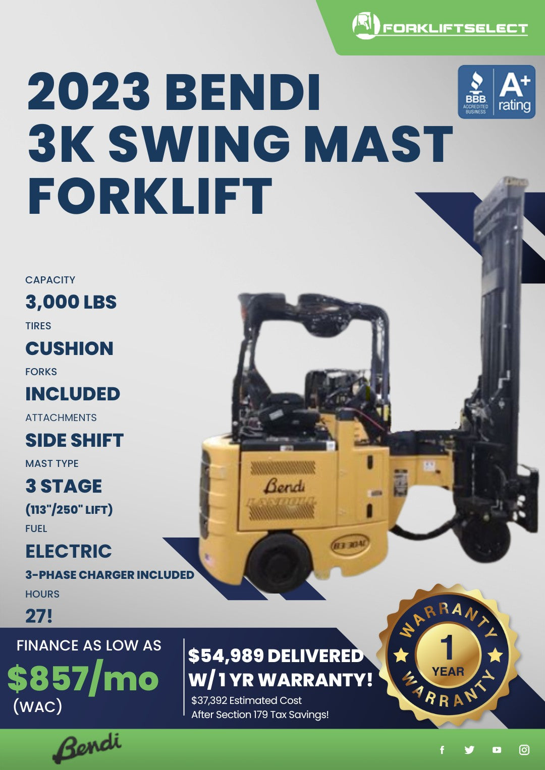2023.0 Bendi 3K Cushion Tire Swing ...