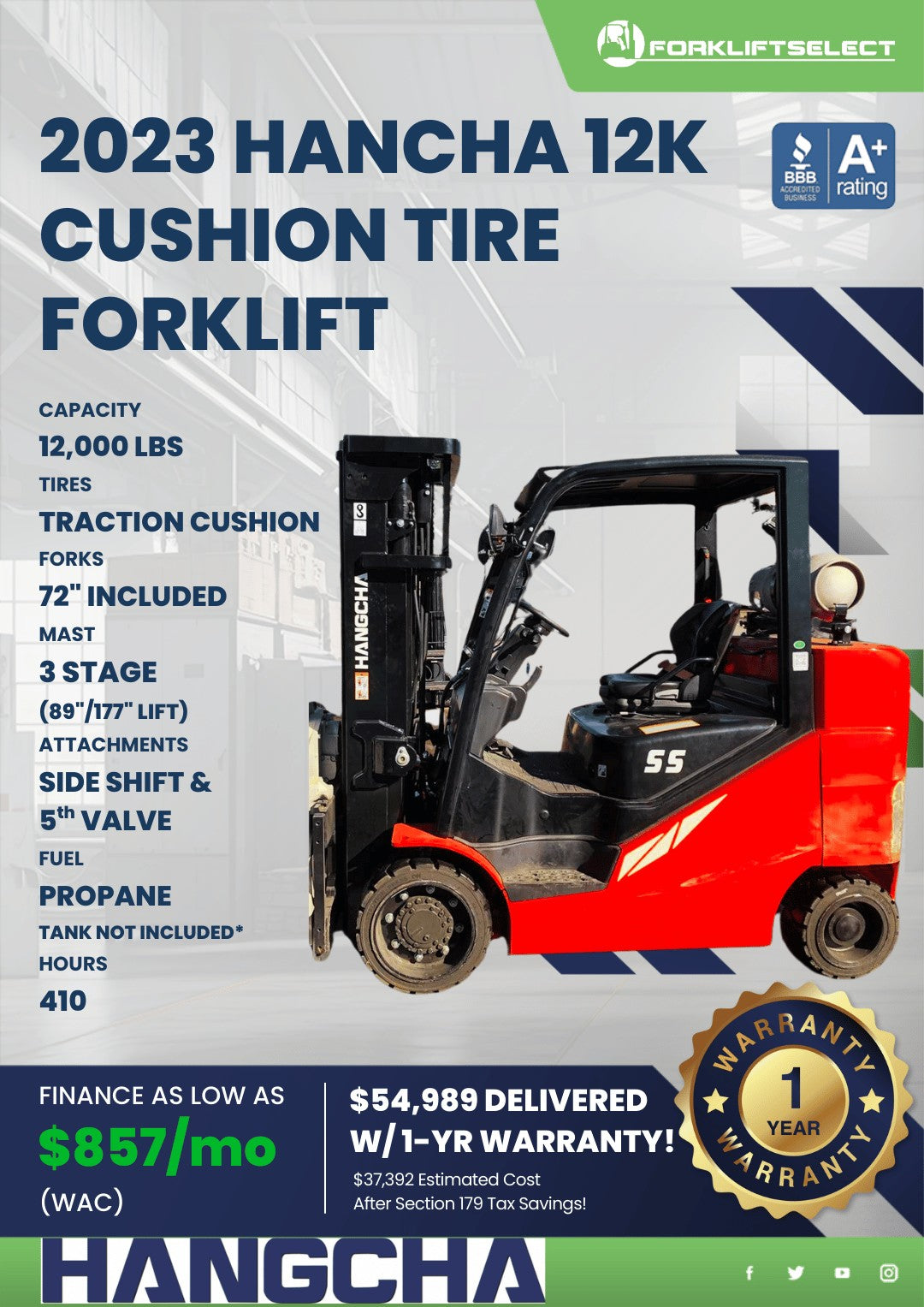 2023.0 Hangcha 12K Cushion Tire For...