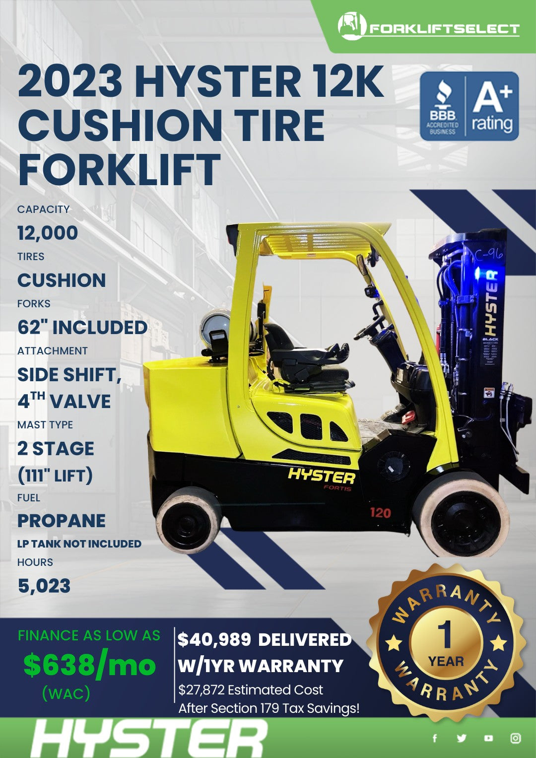 2023.0 Hyster 12K Cushion Tire Fork...