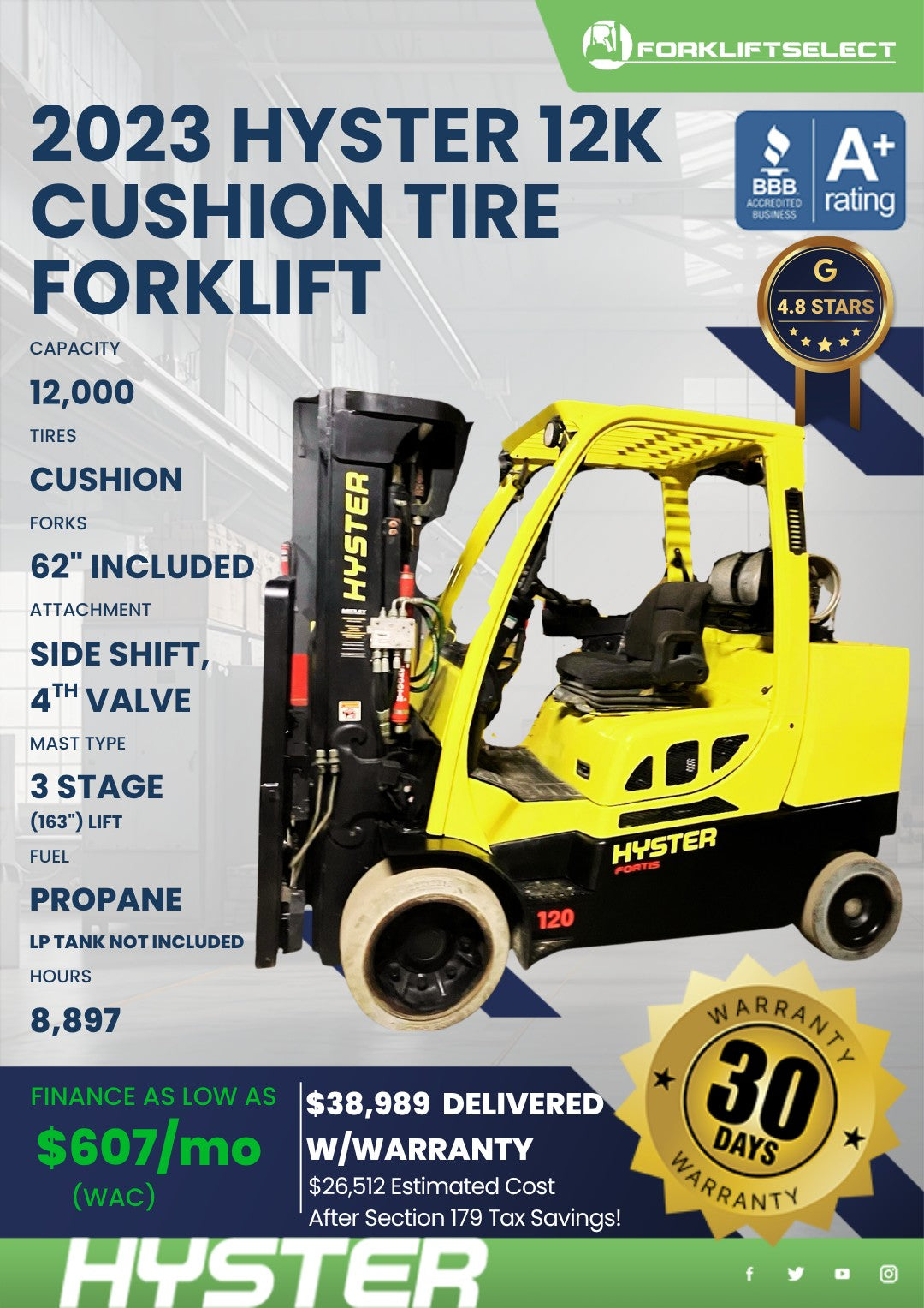 2023 Hyster 12K Cushion Tire Forkli...