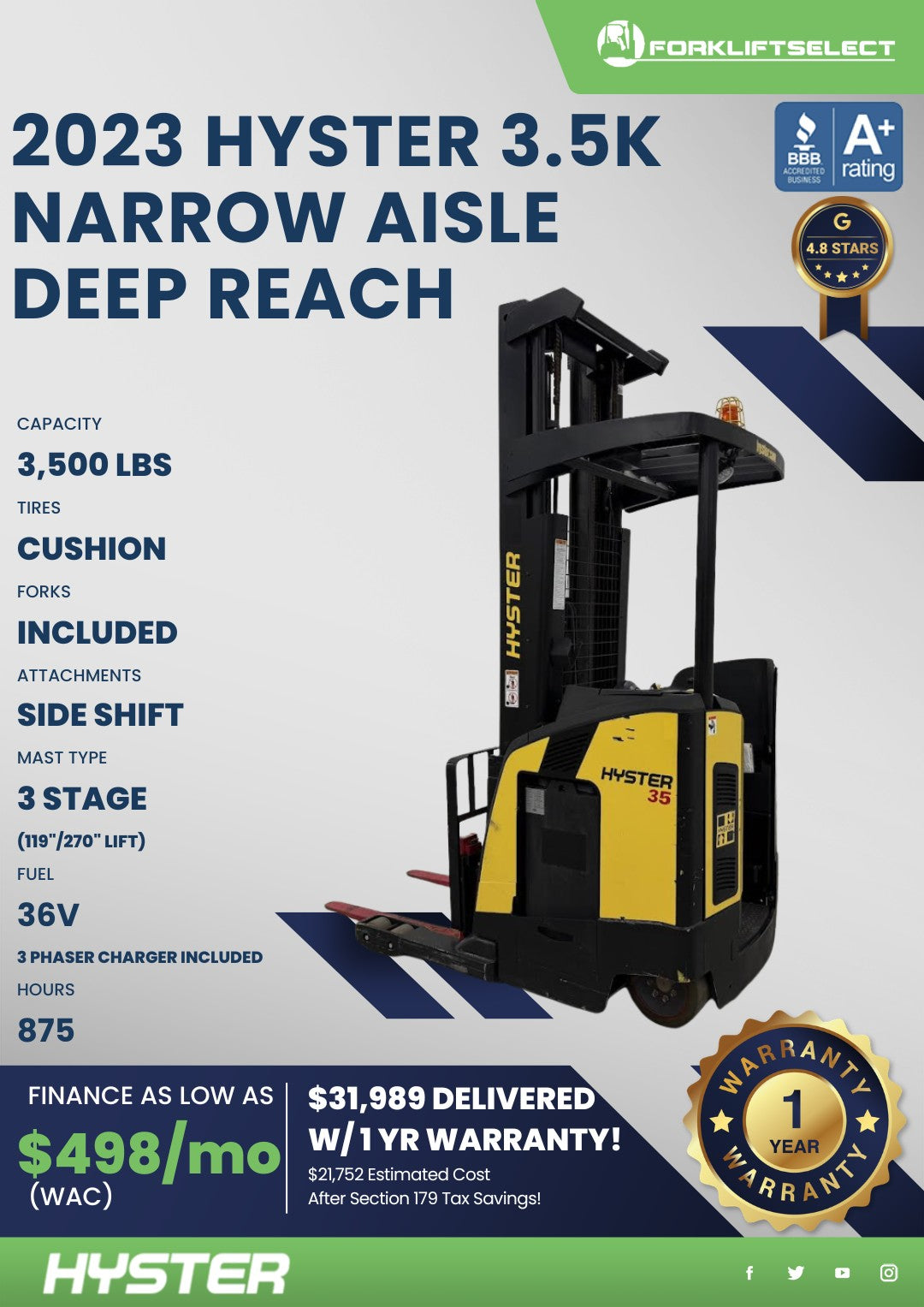2023 Hyster 3.5K Cushion Tire Forkl...