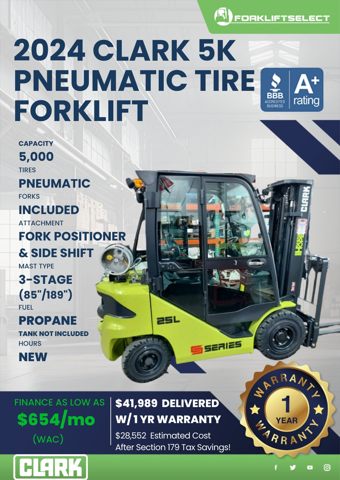 2024.0 Clark 5K Pneumatic Tire Fork...