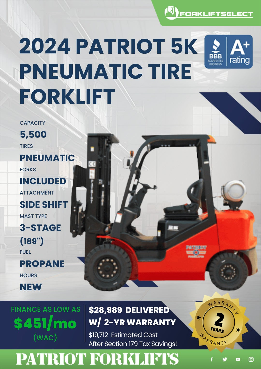 2024 Patriot 5K Pneumatic Tire Fork...