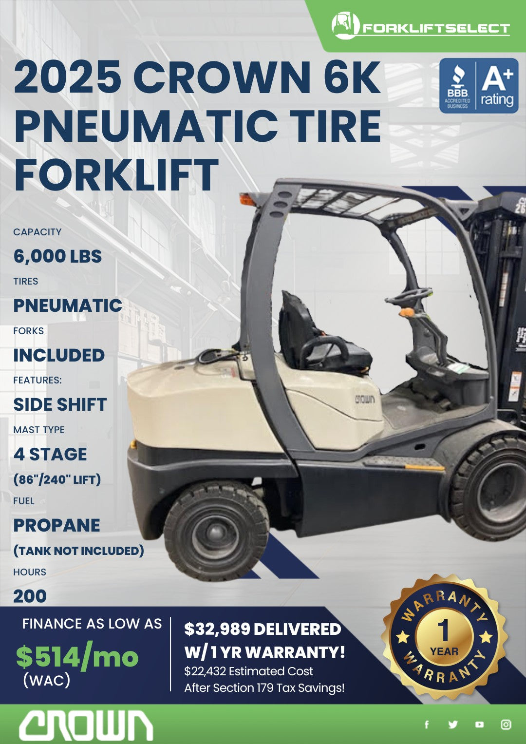 2025.0 Crown 6K Pneumatic Tire Fork...