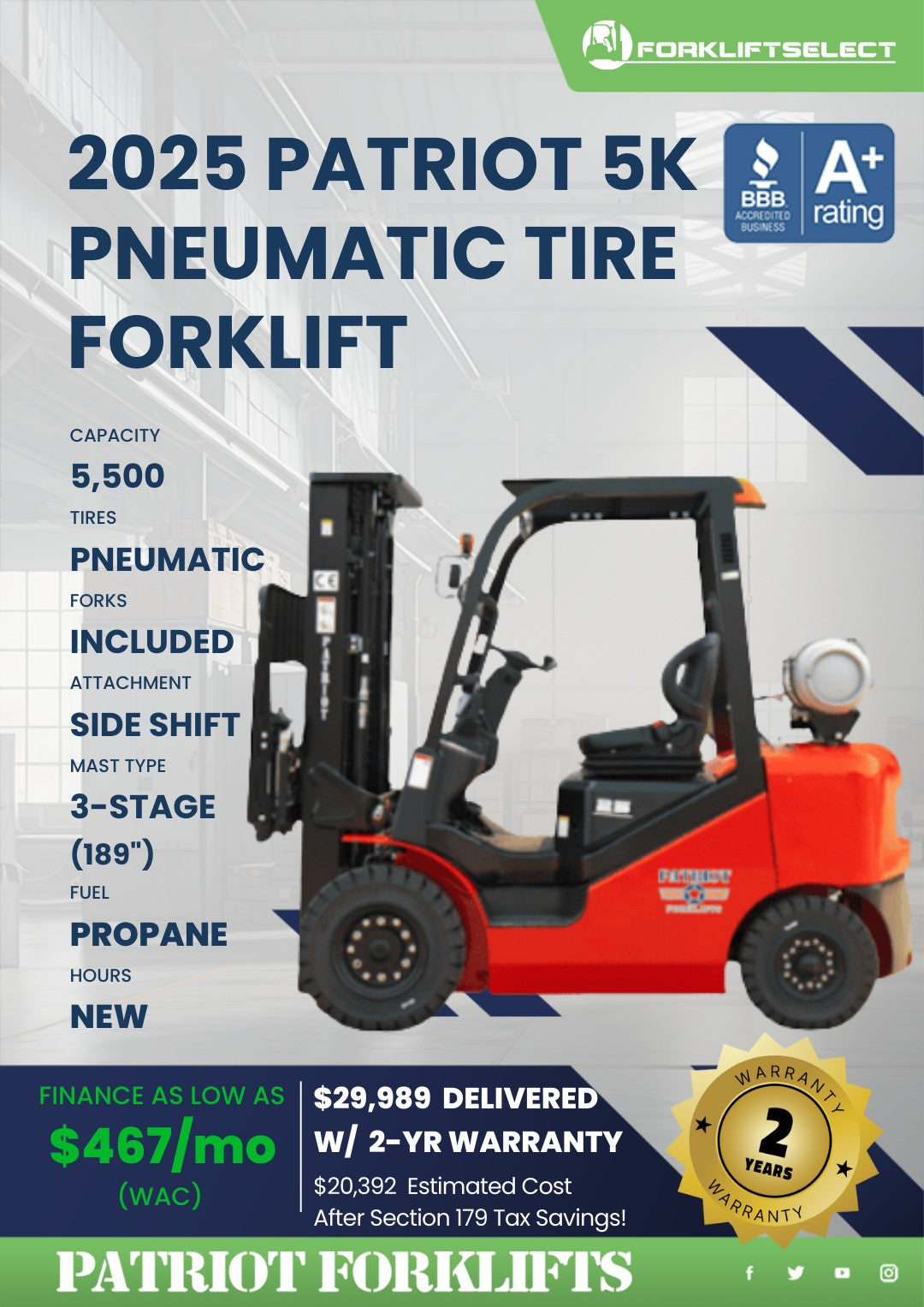 2025 Patriot 5K Pneumatic Tire Fork...
