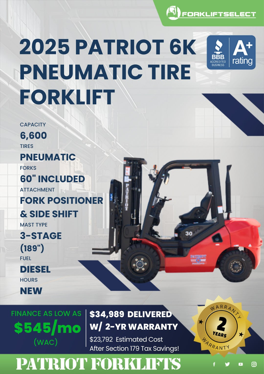 2025 Patriot 6K Pneumatic Tire Fork...