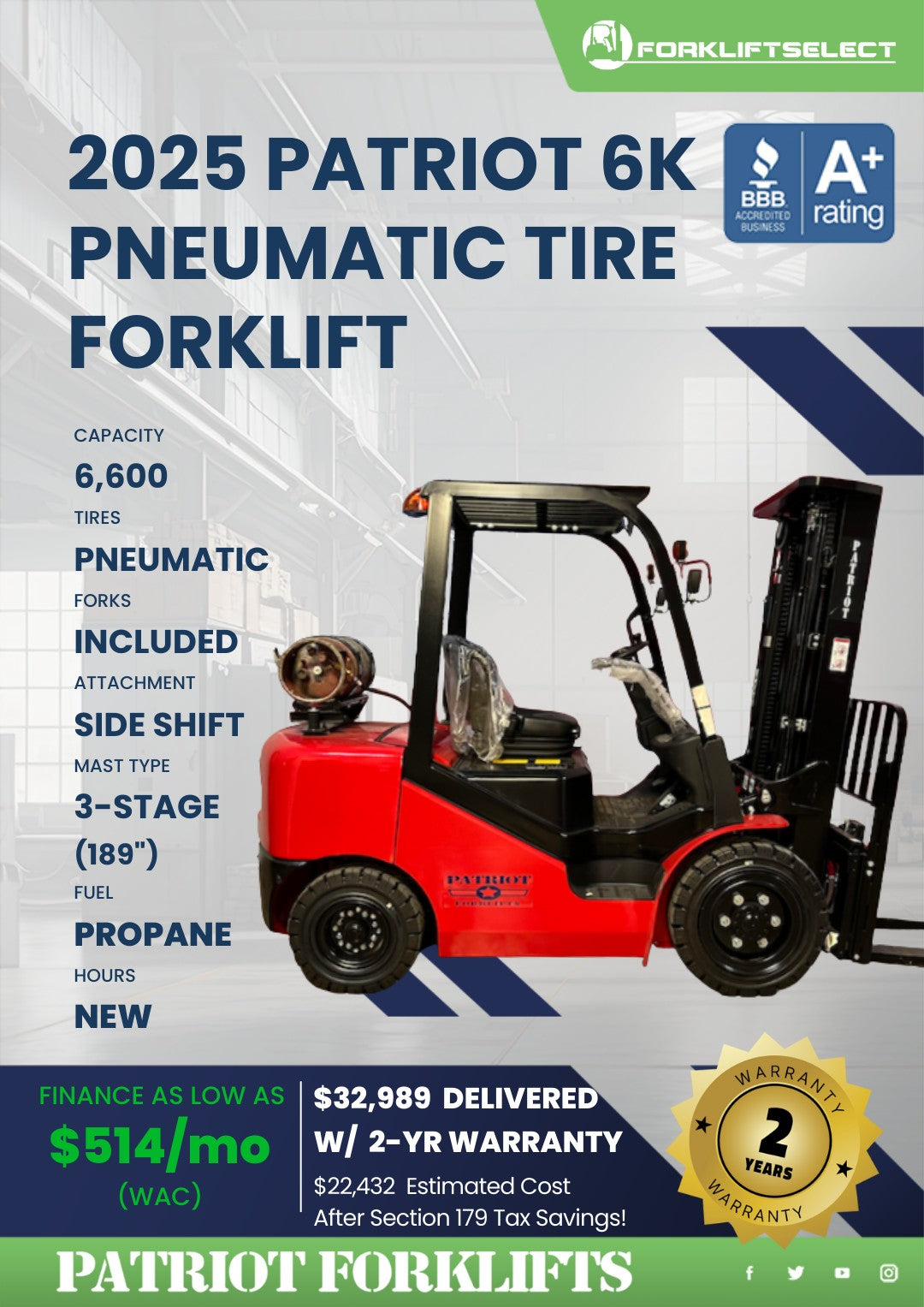 2025 Patriot 6K Pneumatic Tire Fork...