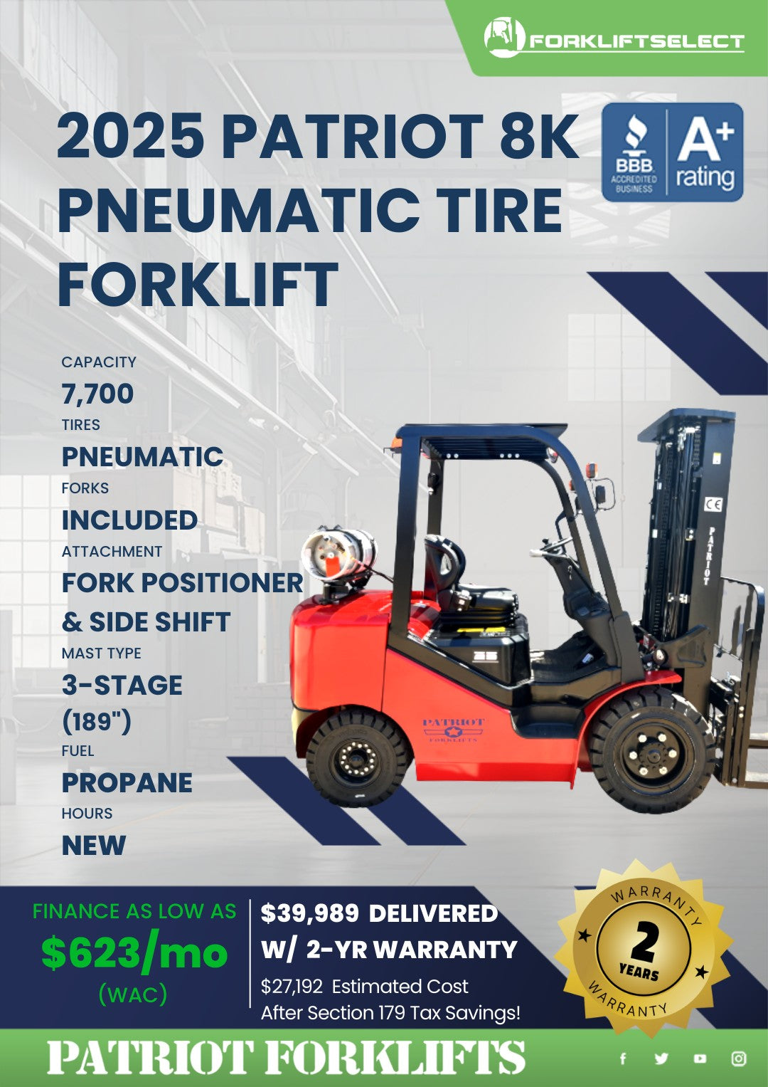 2025 Patriot 8K Pneumatic Tire Fork...