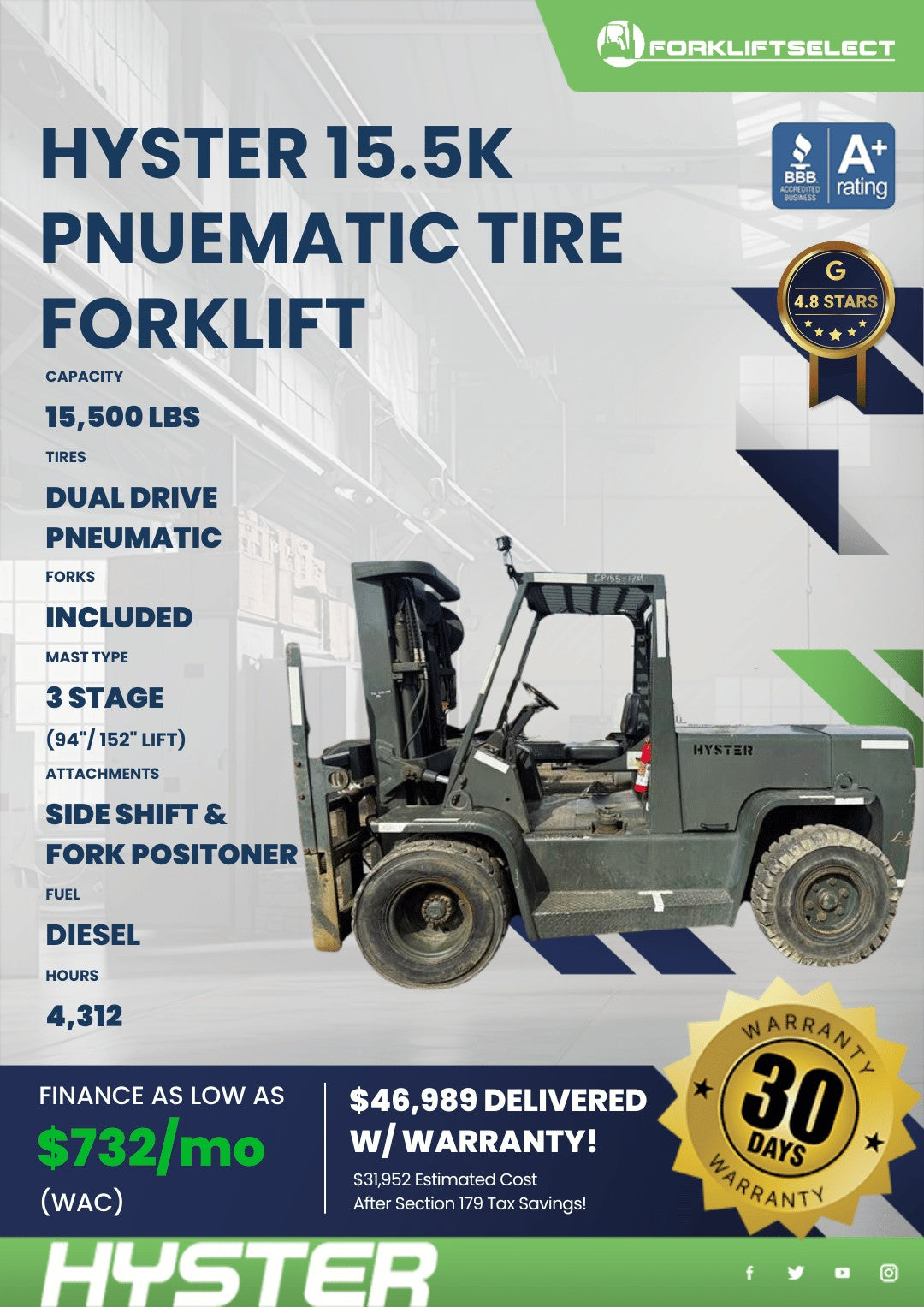 2000 Hyster 16K Pneumatic Tire Fork...