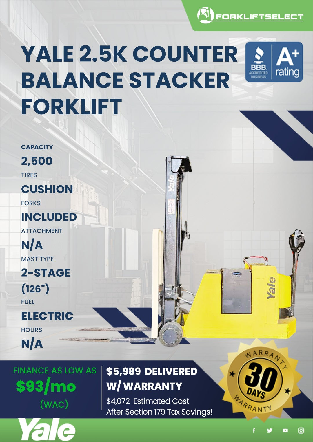 1999 Yale 2.5K Counter Balance Stac...