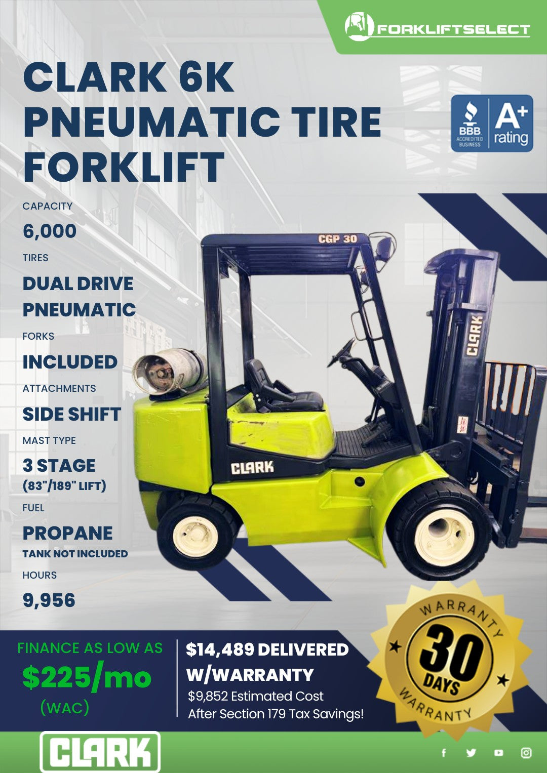 2000.0 Clark 6K Pneumatic Tire Fork...